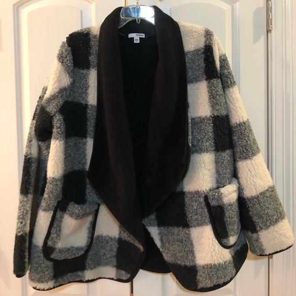 Black White Buffalo Check Sherpa Cardigan/Jacket - Picture 2 of 5